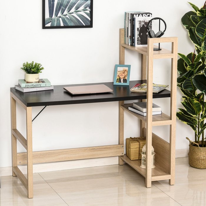 The Range | HOMCOM Rectangle Desk With Book Shelf - Black and Brown HOMCOM Rectangle Desk With Book Shelf - Black and Brown
