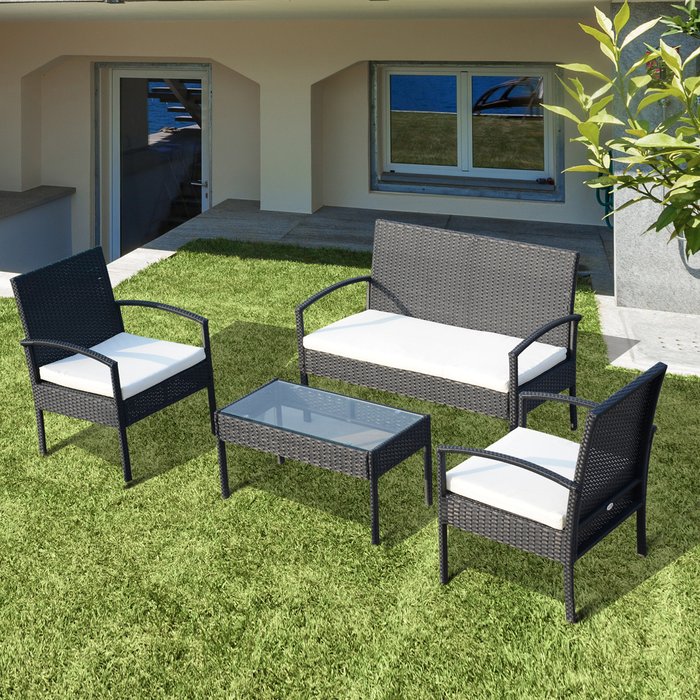 The Range | Outsunny 4PC Rattan Sofa Bistro Set - Black Outsunny 4PC Rattan Sofa Bistro Set - Black