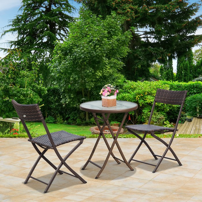 The Range | Outsunny 3PC Rattan Bistro Set 2 Folding Rattan Chair - Brown Outsunny 3PC Rattan Bistro Set 2 Folding Rattan Chair - Brown