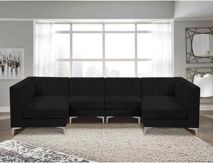 The Range | Simply Eleganza Elena Modular Corner U Shape Sofa in Velour Fabric - Black Simply Eleganza Elena Modular Corner U Shape Sofa in Velour Fabric - Black