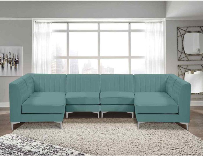The Range | Simply Eleganza Elena Modular Corner U Shape Sofa in Velour Fabric - Turquoise Simply Eleganza Elena Modular Corner U Shape Sofa in Velour Fabric - Turquoise
