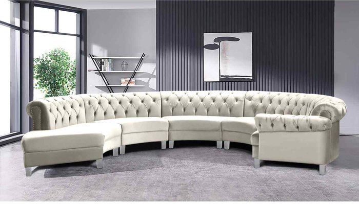 The Range | Simply Eleganza Lynda Chesterfield Large Sofa Velour Fabric with Buttons - White Simply Eleganza Lynda Chesterfield Large Sofa Velour Fabric with Buttons - White