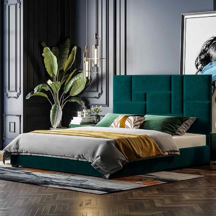 The Range | Conmo Bed Small Double Plush Velvet Green Conmo Bed Small Double Plush Velvet Green
