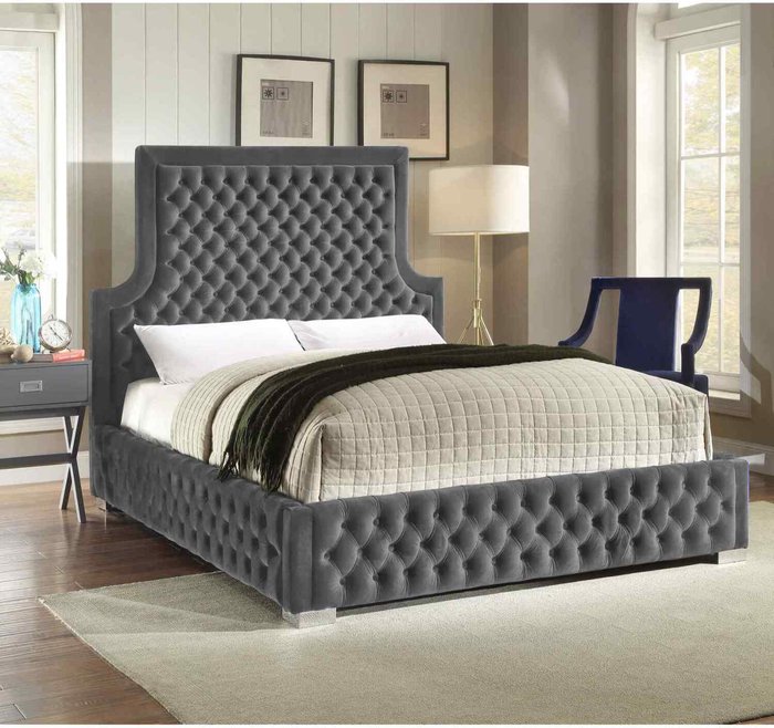 The Range | Yanis Bed King Plush Velvet Grey Yanis Bed King Plush Velvet Grey