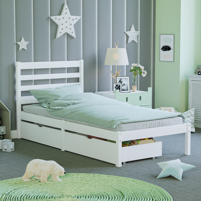 The Range | Libra Solid Pine Single Bed with Underbed Drawers - White Libra Solid Pine Single Bed with Underbed Drawers - White