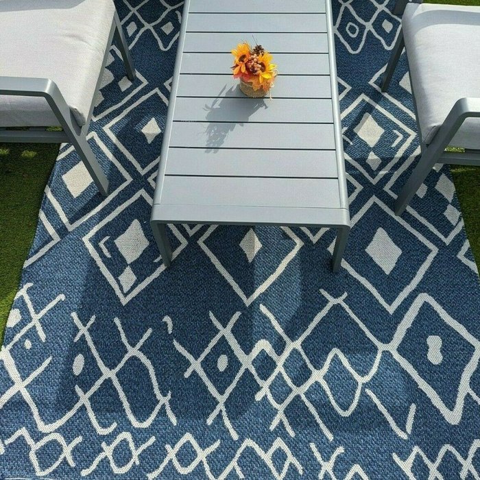 The Range | The Rug Wholesaler Navy Aztec Flatweave Outdoor Rug - Blue / 160cm The Rug Wholesaler Navy Aztec Flatweave Outdoor Rug - Blue / 160cm