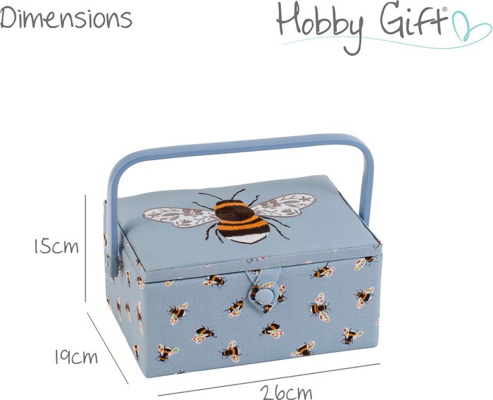 The Range | HobbyGift Sewing Box Embroidered Lid Blue Bees - Blue HobbyGift Sewing Box Embroidered Lid Blue Bees - Blue