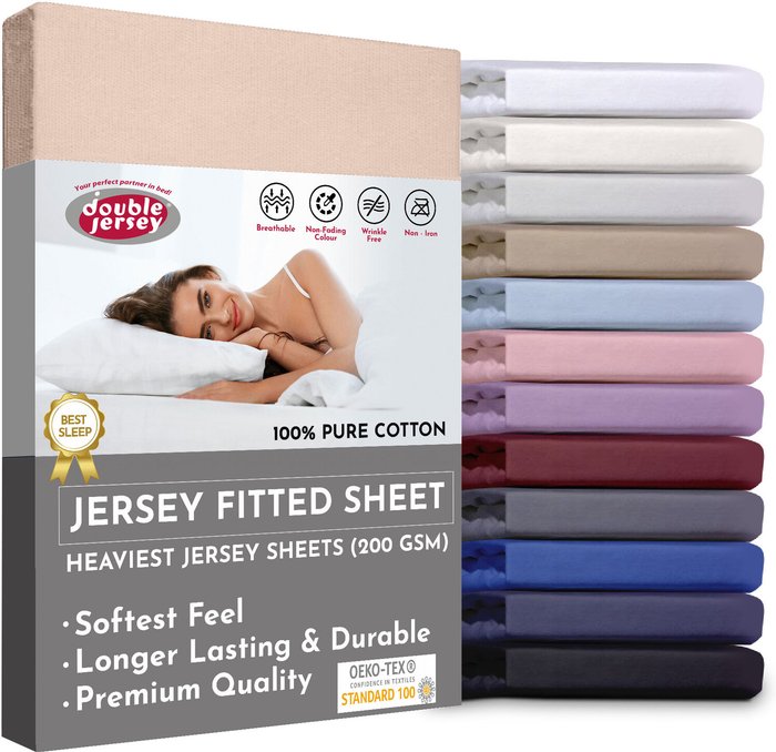 The Range | Double Jersey 160x200x32 cm Double Jersey - Cotton Fitted Sheets - Yellow / Camile Double Jersey 160x200x32 cm Double Jersey - Cotton Fitted Sheets - Yellow / Camile