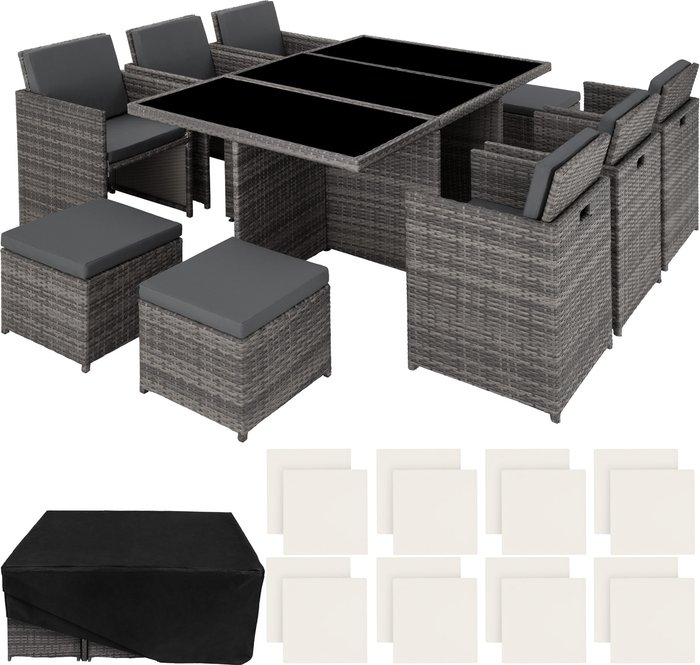 The Range | TECTAKE Tectake New York Rattan Garden Dining Set W/ Protective Cover - Grey TECTAKE Tectake New York Rattan Garden Dining Set W/ Protective Cover - Grey