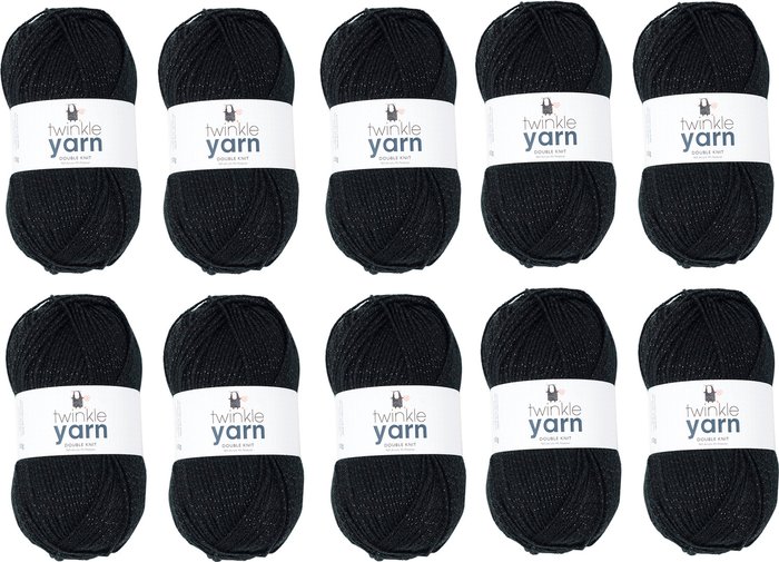 The Range | Korbond Pack of 10 DK Twinkle Yarn 100g Balls Black Korbond Pack of 10 DK Twinkle Yarn 100g Balls Black