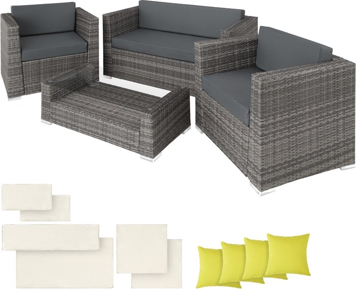 The Range | TECTAKE Tectake Munich Rattan Garden Sofa Set - Grey TECTAKE Tectake Munich Rattan Garden Sofa Set - Grey