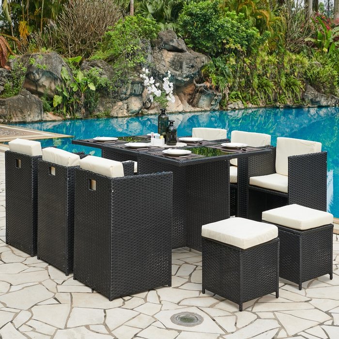 The Range | GRS Vega 11PC Cube Rattan Dining Set - Black GRS Vega 11PC Cube Rattan Dining Set - Black
