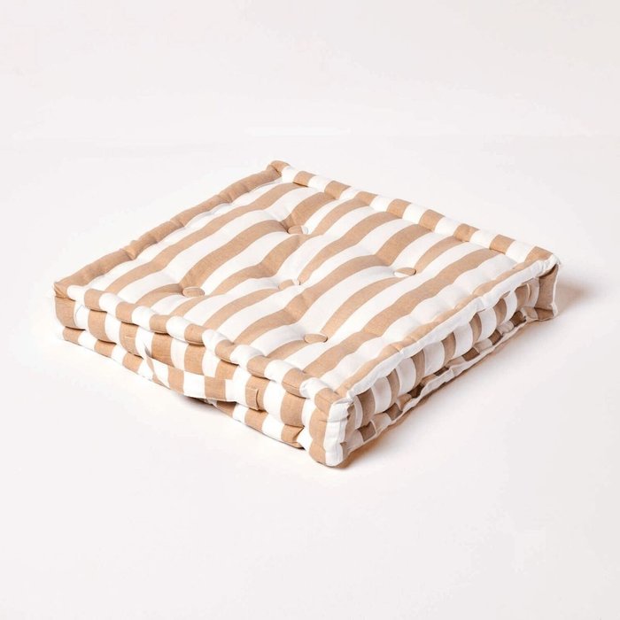 The Range | Homescapes Homescapes Cotton Thick Stripe Floor Cushion - Beige / 8cm Homescapes Homescapes Cotton Thick Stripe Floor Cushion - Beige / 8cm