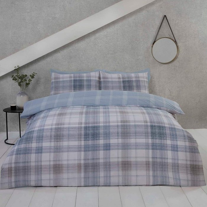 The Range | Rapport Jasper Checked Reversible Duver Cover Sets - Blue Rapport Jasper Checked Reversible Duver Cover Sets - Blue