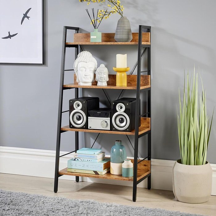 The Range | Home Source Urban 4 Tier Ladder Bookcase Shelving Unit - Dark Oak Home Source Urban 4 Tier Ladder Bookcase Shelving Unit - Dark Oak