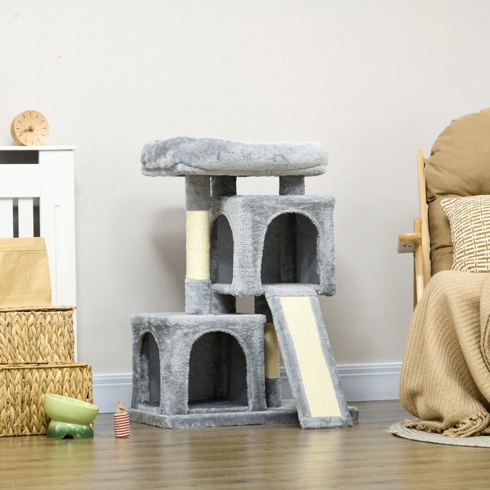 The Range | PawHut PawHut Two Hut Cat Activity Centre - Light Grey PawHut PawHut Two Hut Cat Activity Centre - Light Grey