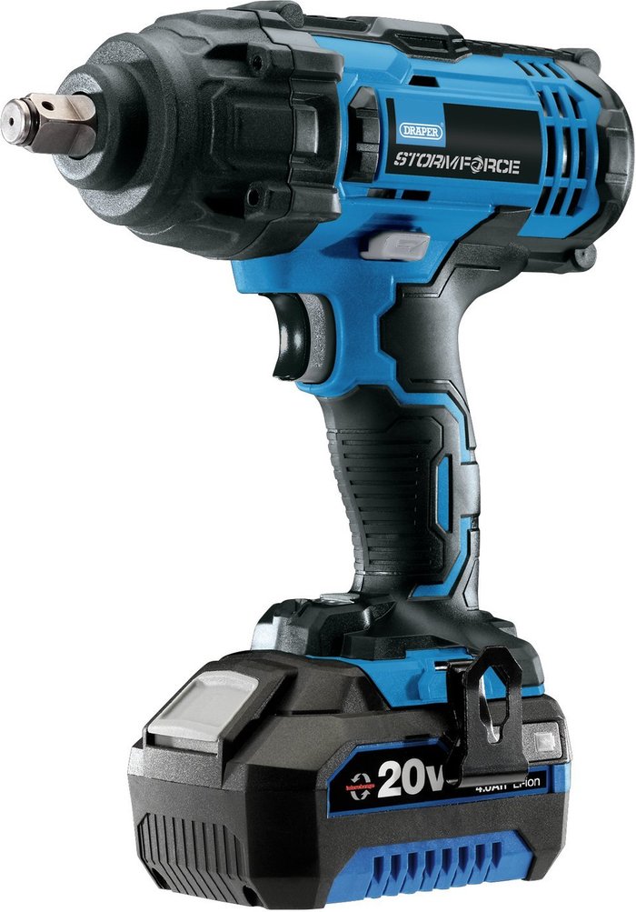 The Range | Draper Draper 20V Impact Wrench Kit With Battery - Blue/Black Draper Draper 20V Impact Wrench Kit With Battery - Blue/Black