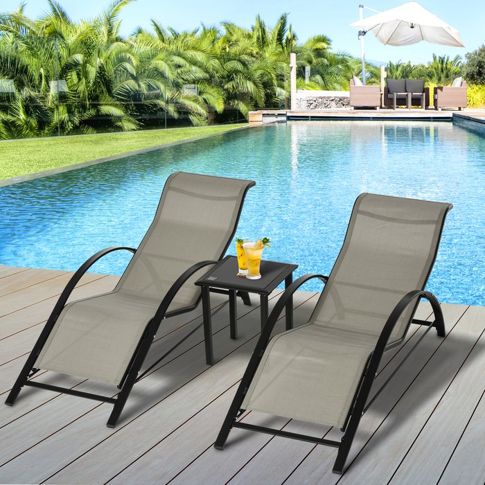 The Range | Outsunny 3 Pieces Lounge Chair Set - Grey, Black Outsunny 3 Pieces Lounge Chair Set - Grey, Black