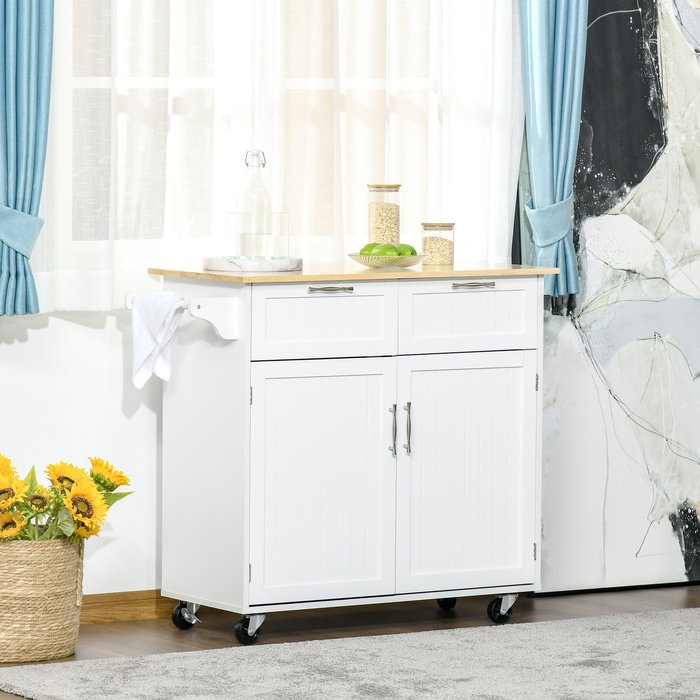 The Range | HOMCOM Modern Rolling Kitchen Island - White HOMCOM Modern Rolling Kitchen Island - White