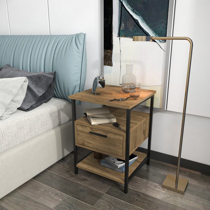 The Range | Decorotika Alba Industrial Modern Nightstand Bedside Table - Oud Oak Decorotika Alba Industrial Modern Nightstand Bedside Table - Oud Oak