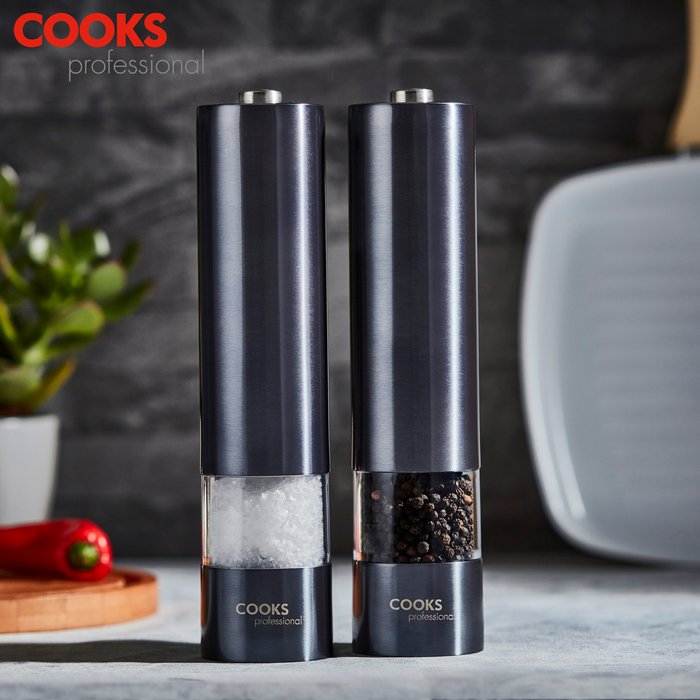 The Range | Cooks Professional Electric Stainless Steel Automatic Salt and Pepper Mill Set - Graphite Cooks Professional Electric Stainless Steel Automatic Salt and Pepper Mill Set - Graphite