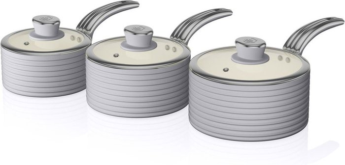 The Range | Swan Swan Retro 3 Piece Saucepan Set - Grey Swan Swan Retro 3 Piece Saucepan Set - Grey