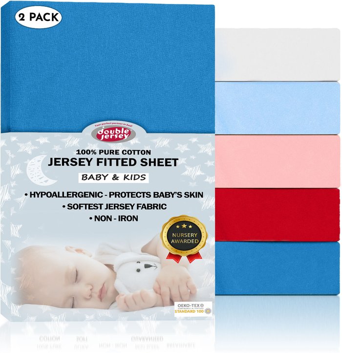 The Range | Double Jersey Double Jersey Baby Fitted Cot Crib Bed Sheets - Cobalt / Small Single Double Jersey Double Jersey Baby Fitted Cot Crib Bed Sheets - Cobalt / Small Single
