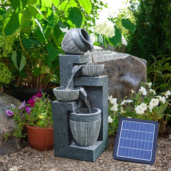 The Range | Livingandhome Solar LED Light Water Feature Pump Fountain Waterfall Rockery Decor - Grey / 19cm Livingandhome Solar LED Light Water Feature Pump Fountain Waterfall Rockery Decor - Grey / 19cm