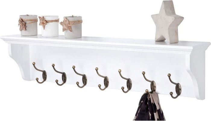 The Range | Elegant Brands Richmond White Wooden Wall Mounted Coat Rack with 7 Hooks and Shelf - White Elegant Brands Richmond White Wooden Wall Mounted Coat Rack with 7 Hooks and Shelf - White