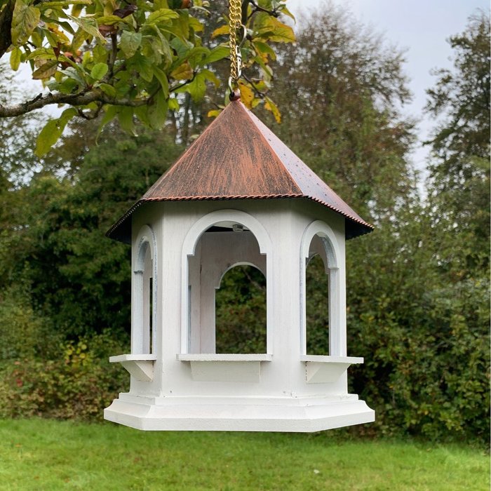 The Range | Selections Rozel Hanging Bird Table with Metal Roof - White Selections Rozel Hanging Bird Table with Metal Roof - White