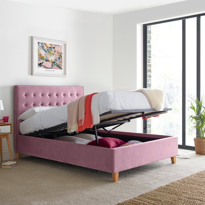 The Range | Bedmaster Kingham Pink Velvet Ottoman Bed Double Bedmaster Kingham Pink Velvet Ottoman Bed Double
