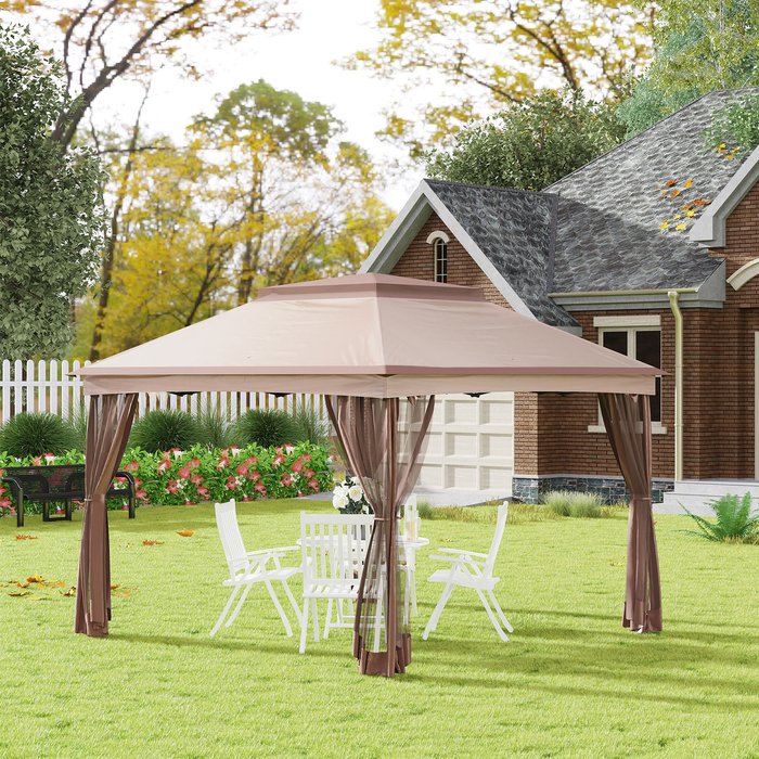 The Range | Outsunny 3X3m Metal Gazebo Party Canopy Pop Up Tent - Khaki, brown Outsunny 3X3m Metal Gazebo Party Canopy Pop Up Tent - Khaki, brown