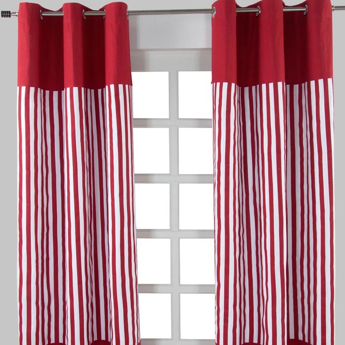 The Range | Homescapes Thick Stripe Ready Made Eyelet Curtain Pair - Red Homescapes Thick Stripe Ready Made Eyelet Curtain Pair - Red