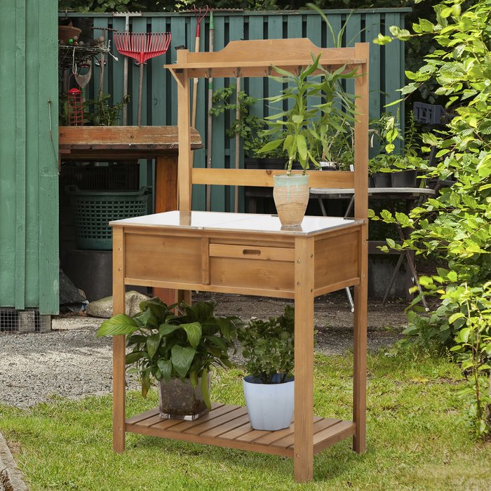 The Range | Outsunny Outsunny Wooden Garden Potting Table/Workstation Outsunny Outsunny Wooden Garden Potting Table/Workstation