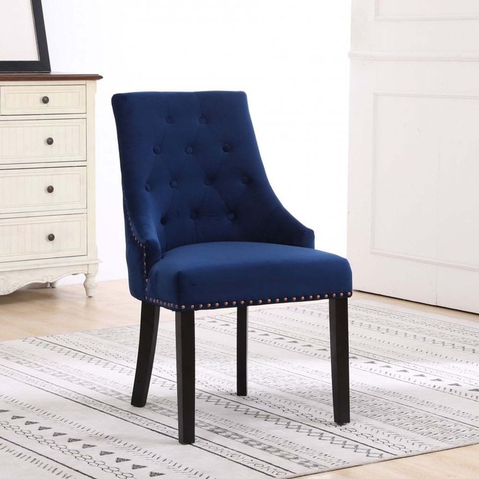 The Range | Neo Neo Blue Studded Velvet Dining Chair With Ring Knocker Detail X2 Neo Neo Blue Studded Velvet Dining Chair With Ring Knocker Detail X2