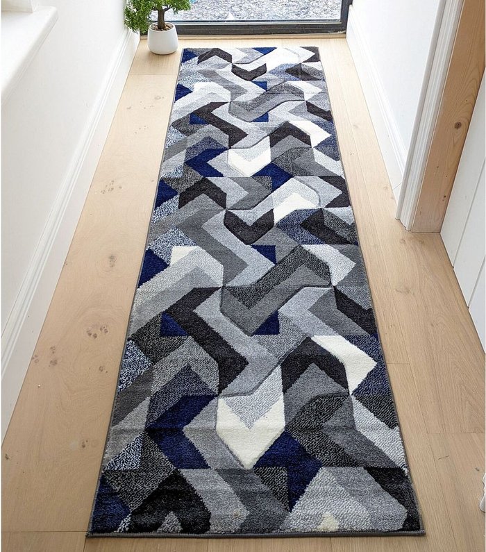 The Range | The Rug Wholesaler Navy Blue Herringbone Area Rug - Boston - Blue / 60cm / 230cm The Rug Wholesaler Navy Blue Herringbone Area Rug - Boston - Blue / 60cm / 230cm