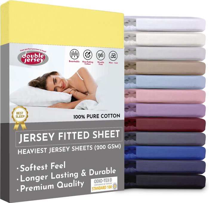 The Range | Double Jersey 180x200x32 cm Double Jersey - Cotton Fitted Sheets - Yellow Double Jersey 180x200x32 cm Double Jersey - Cotton Fitted Sheets - Yellow