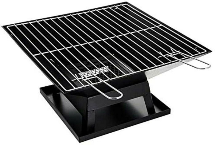 The Range | Garden Mile Square Fire Pit With BBQ Grill Poker - Black Garden Mile Square Fire Pit With BBQ Grill Poker - Black