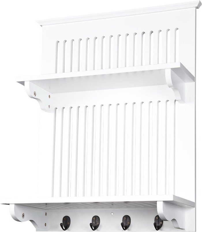 The Range | Elegant Brands Aston White Wooden Wall Mounted Kitchen Plate Rack with Shelf and Hooks - White Elegant Brands Aston White Wooden Wall Mounted Kitchen Plate Rack with Shelf and Hooks - White
