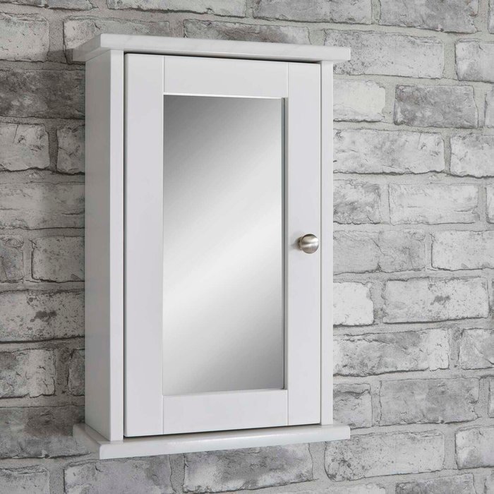The Range | House and Homestyle Marble Single Mirrored Door Cabinet with Marble Effect Top - White House and Homestyle Marble Single Mirrored Door Cabinet with Marble Effect Top - White