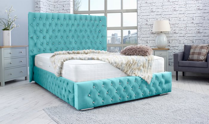 The Range | Simply Eleganza Bello Plush 4 Inch Solid Thick Bed Frame With Curved Headboard - Teal / Superking Simply Eleganza Bello Plush 4 Inch Solid Thick Bed Frame With Curved Headboard - Teal / Superking