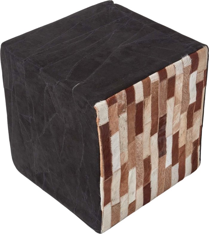 The Range | Homescapes Leather and Suede Brown Tile Patchwork Cube Pouffe - Brown Homescapes Leather and Suede Brown Tile Patchwork Cube Pouffe - Brown