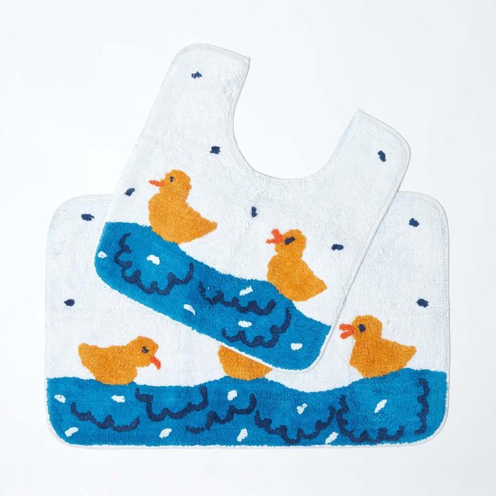 The Range | Homescapes Duck Pond Novelty Bath Mat and Pedestal Set - White Homescapes Duck Pond Novelty Bath Mat and Pedestal Set - White