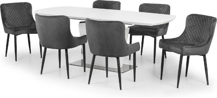 The Range | Julian Bowen Como White High Gloss Table and Luxe Chairs Set - Grey / 1 Table and 6 Chairs Julian Bowen Como White High Gloss Table and Luxe Chairs Set - Grey / 1 Table and 6 Chairs