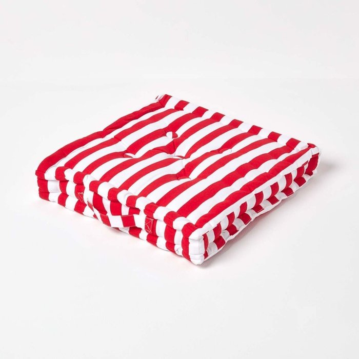 The Range | Homescapes Homescapes Cotton Thick Stripe Floor Cushion - Red / 8cm Homescapes Homescapes Cotton Thick Stripe Floor Cushion - Red / 8cm