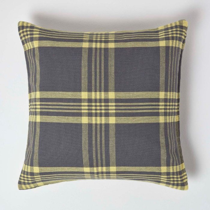 The Range | Homescapes Tartan Pattern Cotton Cushion Cover - Grey Yellow Homescapes Tartan Pattern Cotton Cushion Cover - Grey Yellow