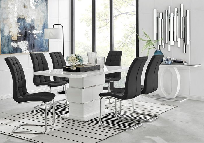 The Range | Furniturebox UK Apollo 6 Rectangle Chrome High Gloss Kitchen Dining Table And 6 Murano Chairs - Black Furniturebox UK Apollo 6 Rectangle Chrome High Gloss Kitchen Dining Table And 6 Murano Chairs - Black