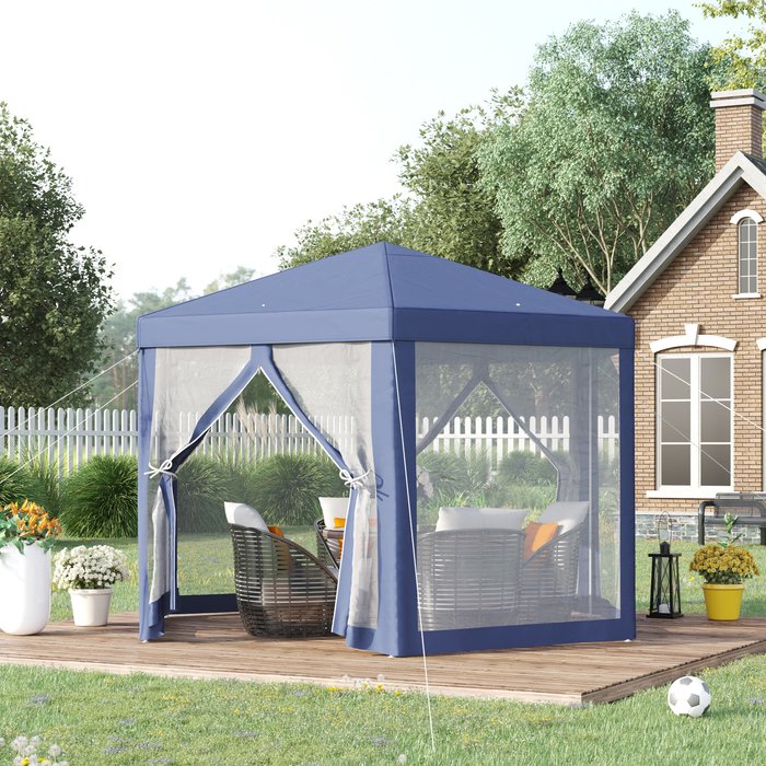 The Range | Outsunny Hexagonal Metal Netting Gazebo - Blue Outsunny Hexagonal Metal Netting Gazebo - Blue