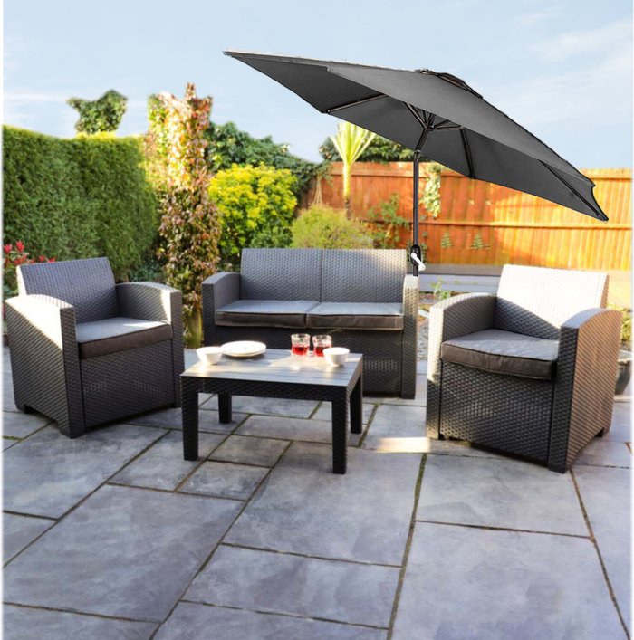 The Range | Groundlevel 2m Black Outdoor Crank and Tilt Garden Parasol - Grey Groundlevel 2m Black Outdoor Crank and Tilt Garden Parasol - Grey