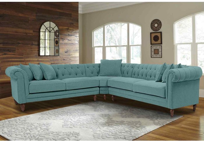 The Range | Simply Eleganza Elliot Chesterfield Corner Sofa in Velvet Fabric - Turquoise Simply Eleganza Elliot Chesterfield Corner Sofa in Velvet Fabric - Turquoise